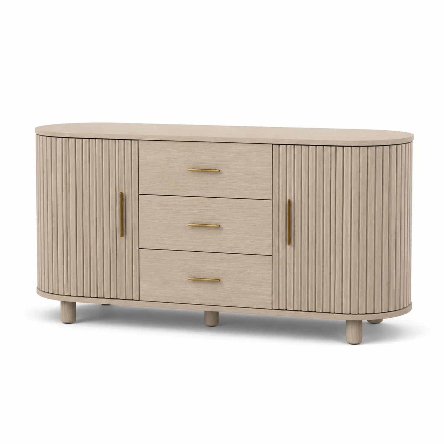 Credenza in Legno Chiaro con 3 Cassetti e 2 Ante 150x80x45 cm