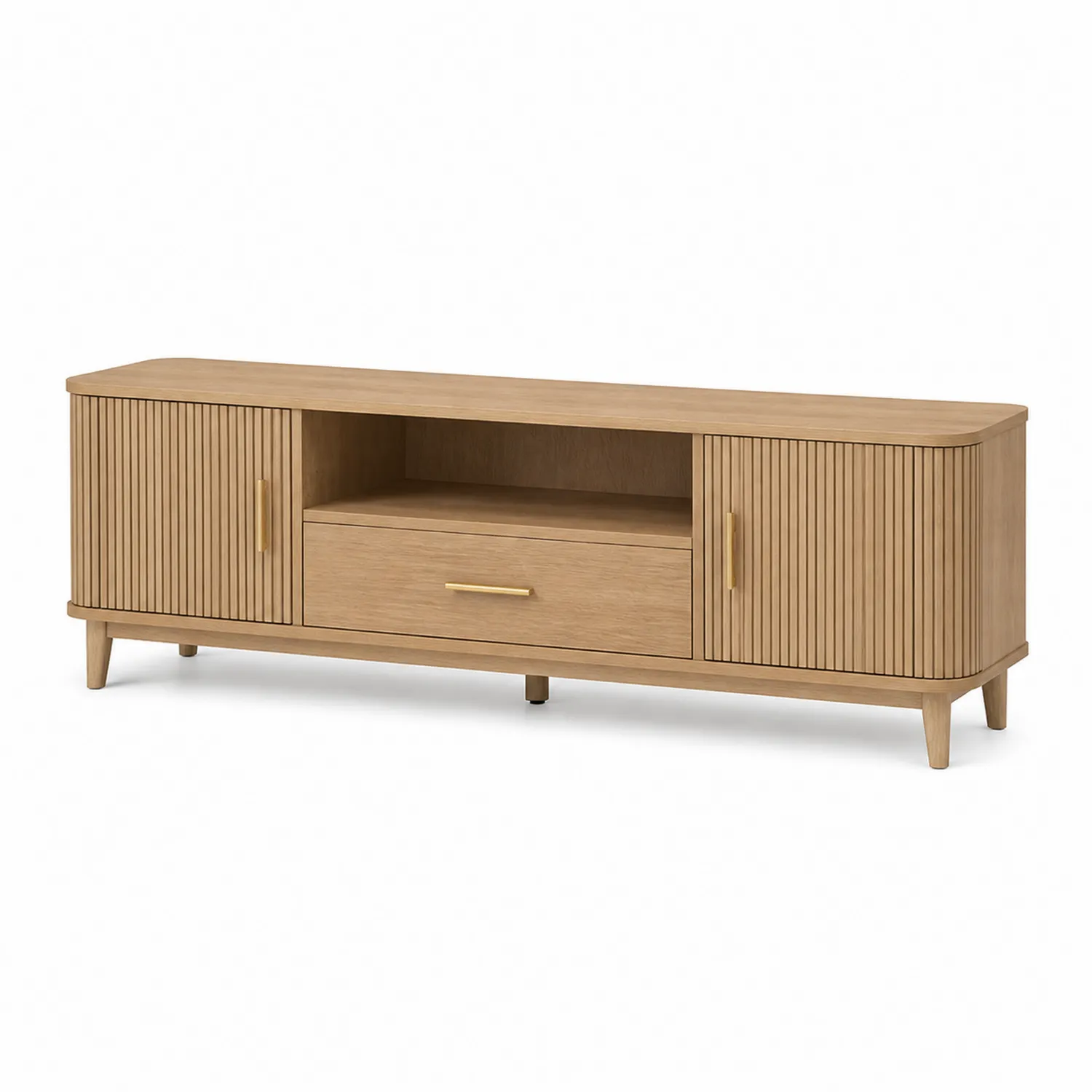 Mobile TV in Legno di Rovere con 2 Ante e 1 Cassetto, 150x40x52 cm, Rovere Chiaro