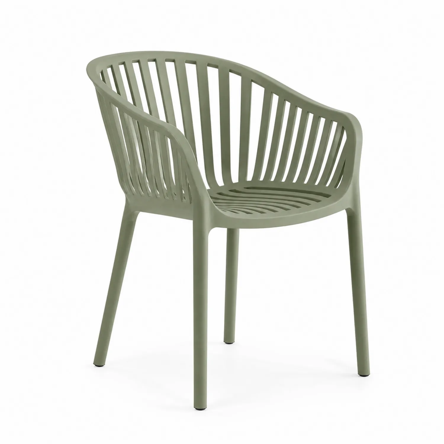 Sedia in plastica verde oliva con braccioli