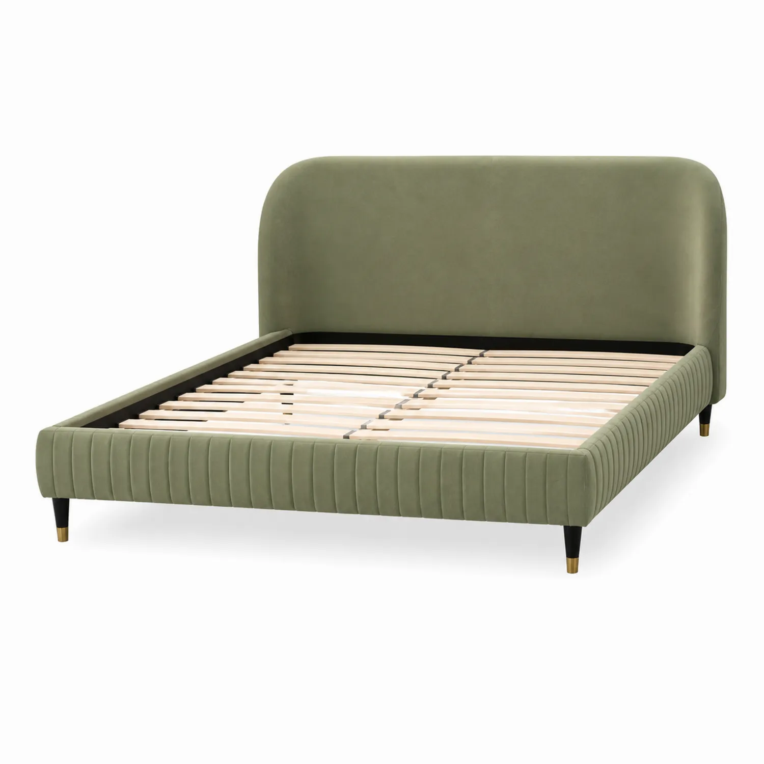 Letto matrimoniale in velluto verde con testiera arrotondata