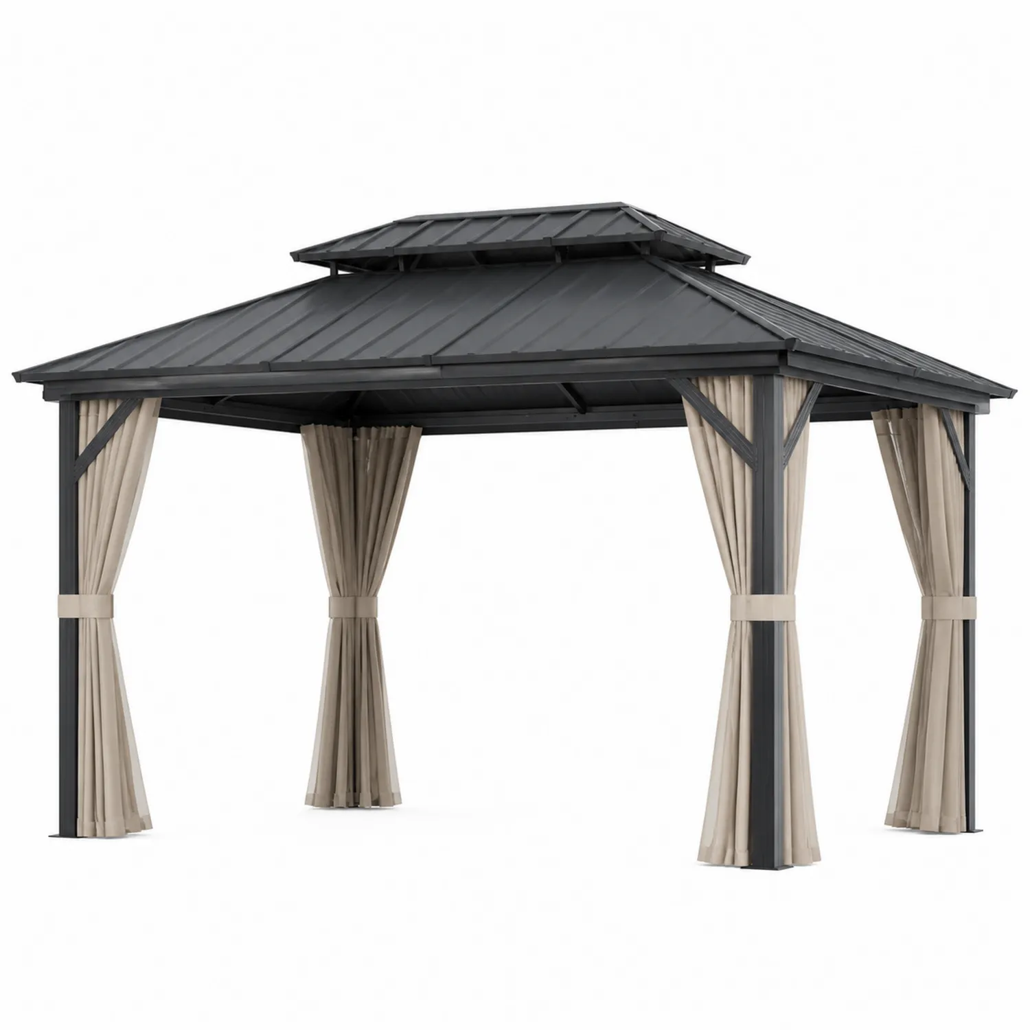 Gazebo in Alluminio con Tetto in Acciaio e Tendaggi in Poliestere