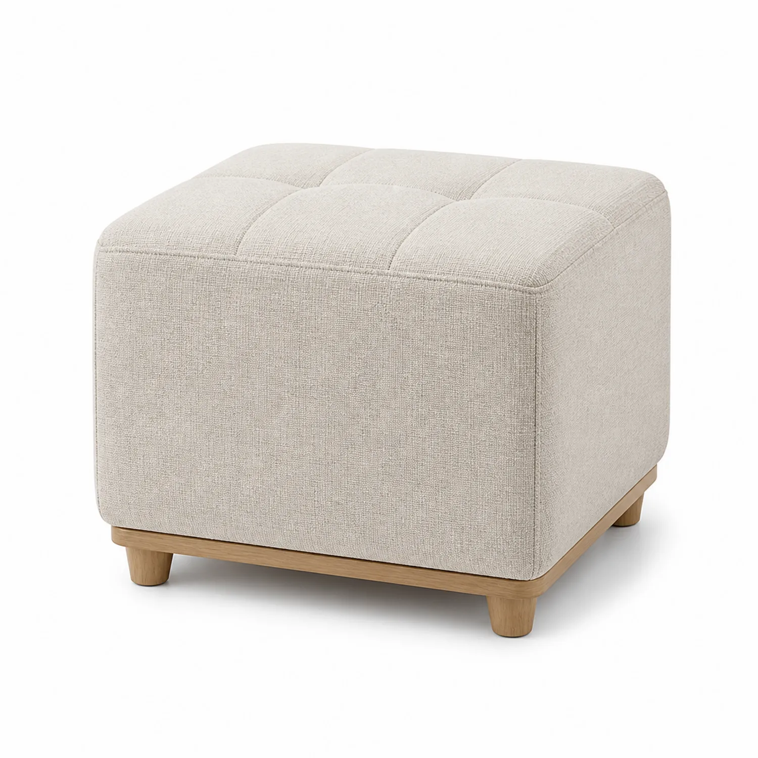 Poggiapiedi Cubo 40x40x40 cm Tessuto in Lino Beige Legno