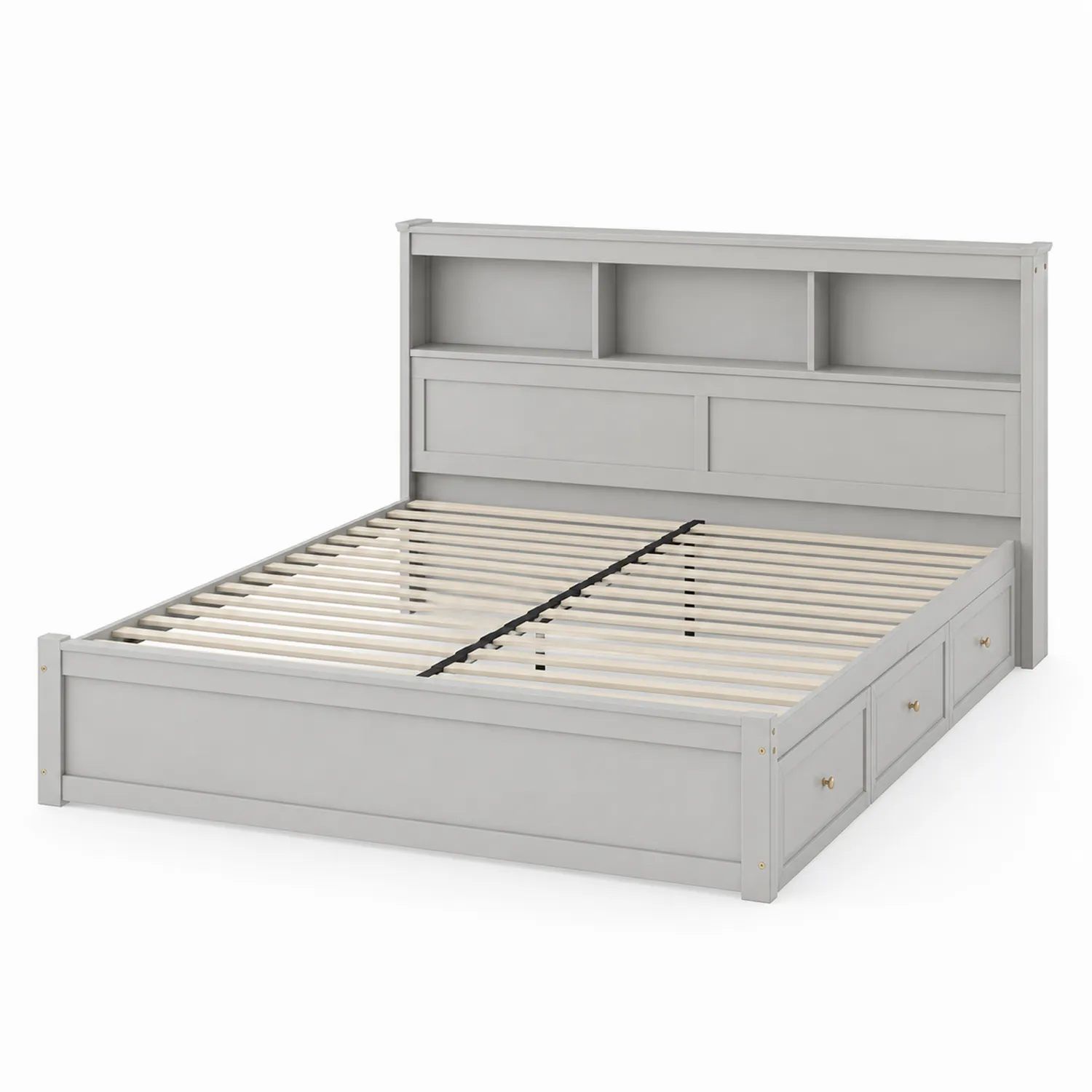 Letto matrimoniale in legno con testiera e cassetti grigio 160x200 cm