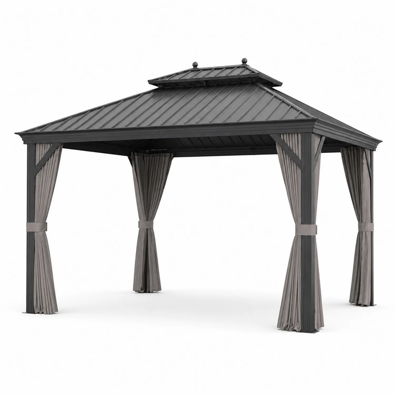 Gazebo da Giardino in Metallo Grigio con Tetto Ventilato