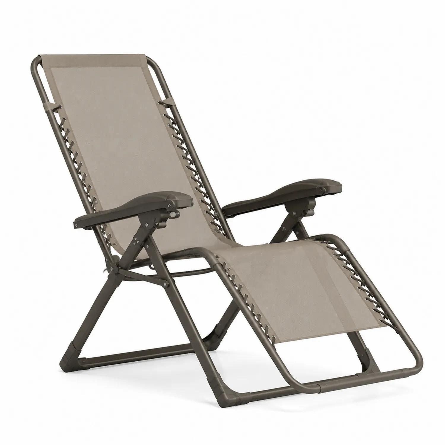 Sedia Sdraio Reclinabile in Acciaio e Tessuto a Rete Beige