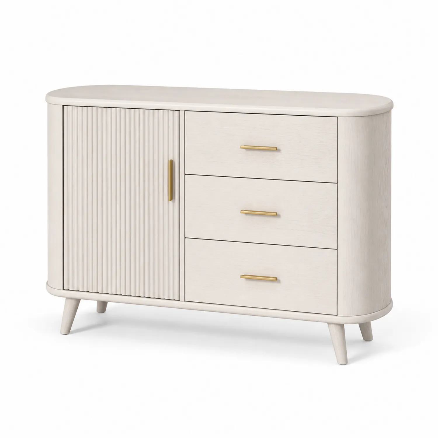 Credenza in Legno con Cassetti e Anta in Bianco