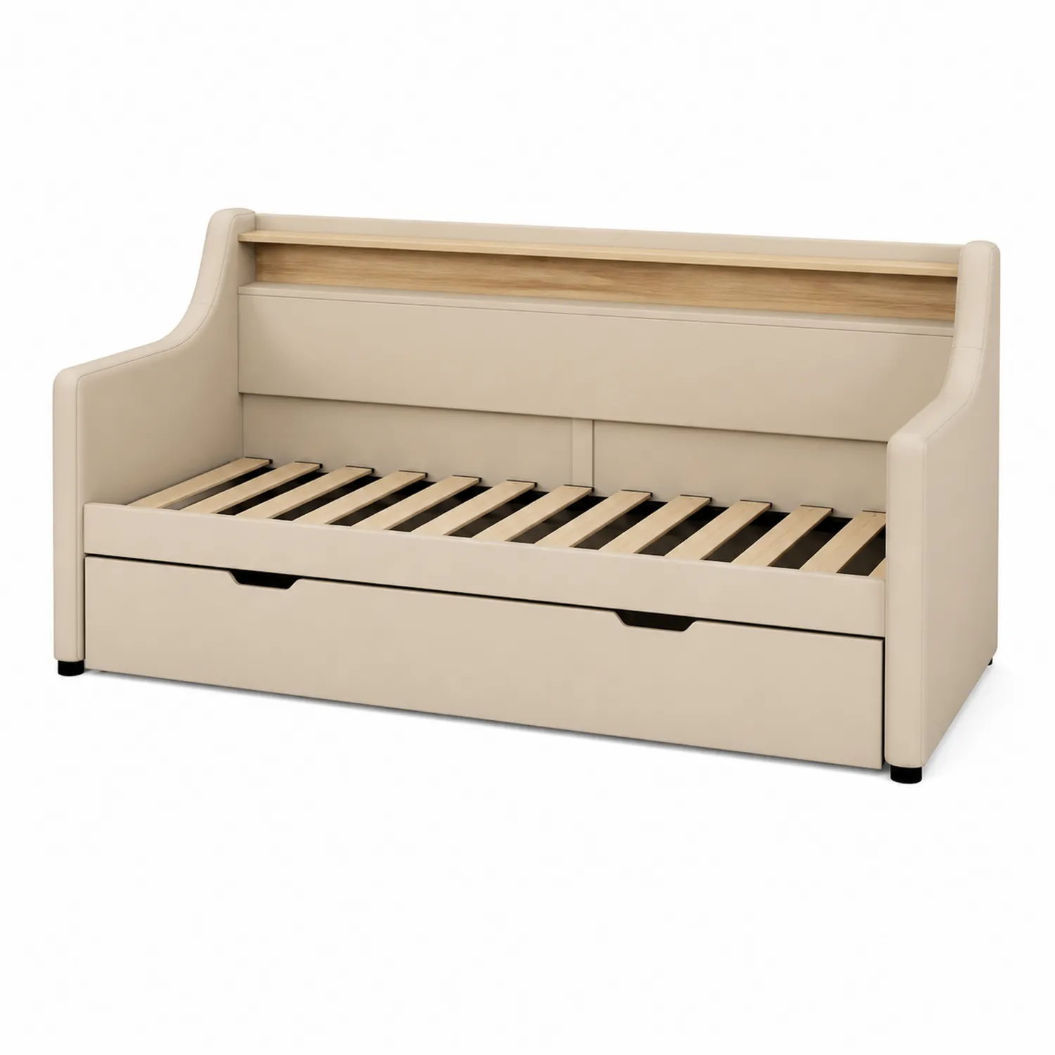 Divano Letto con Telaio in Legno e Rivestimento Beige