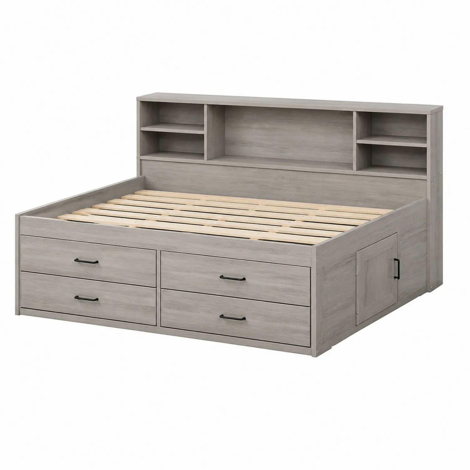 Letto in Legno di Pino con Scaffali e Cassetti Integrati 200x140 cm