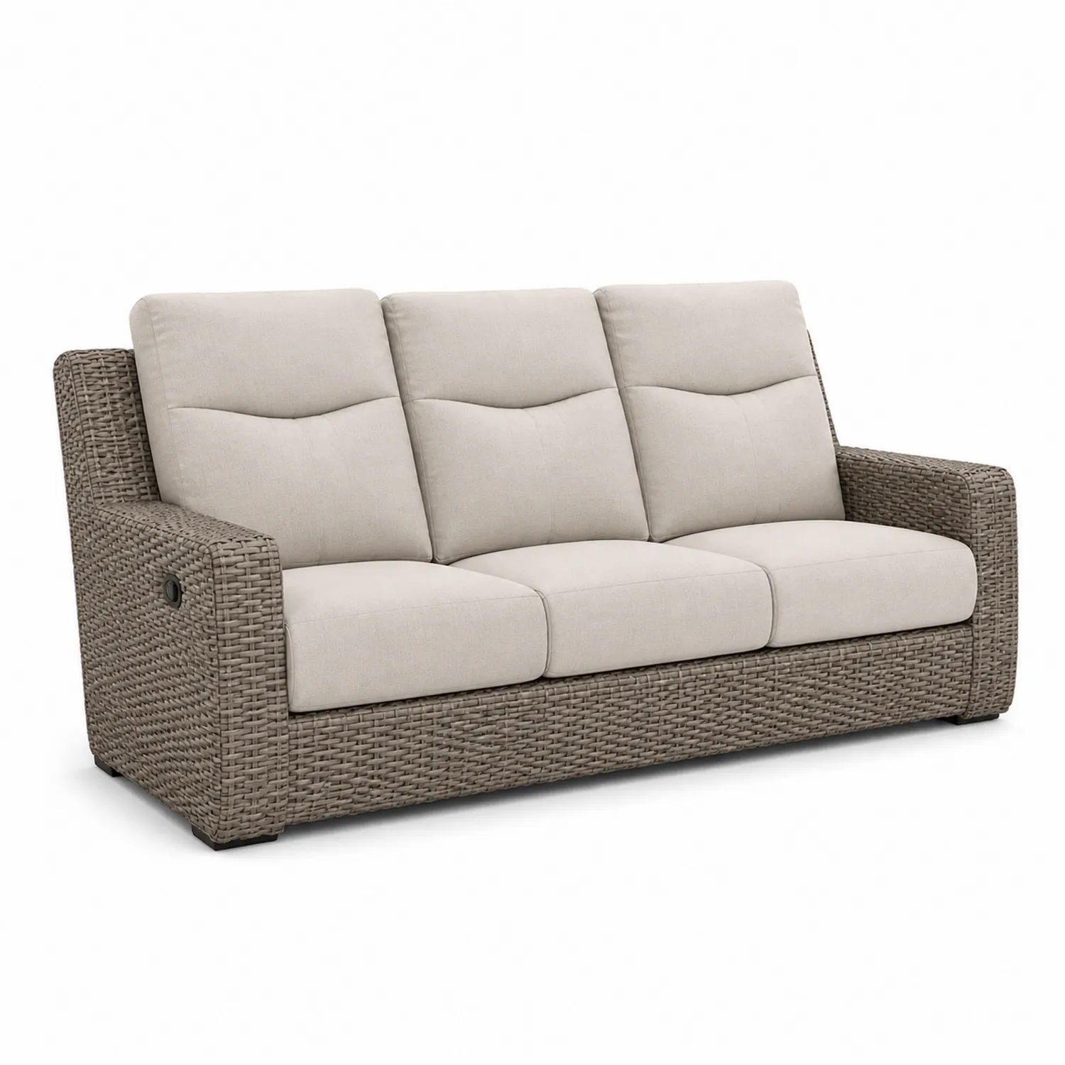 Divano a tre posti in rattan con cuscini in poliestere beige