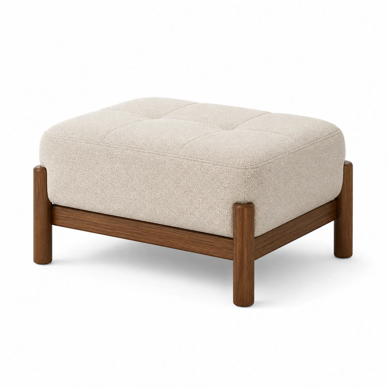 Poggiapiedi quadrato in legno e tessuto in poliestere beige