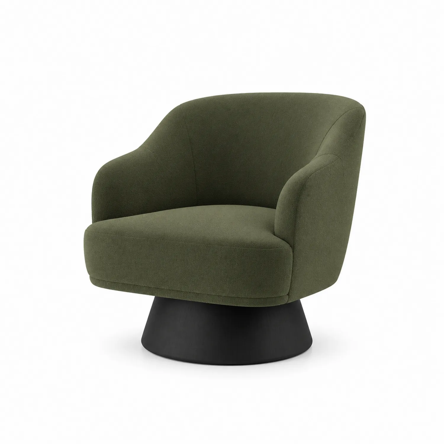 Poltrona Rotonda in Tessuto Verde con Base Nera