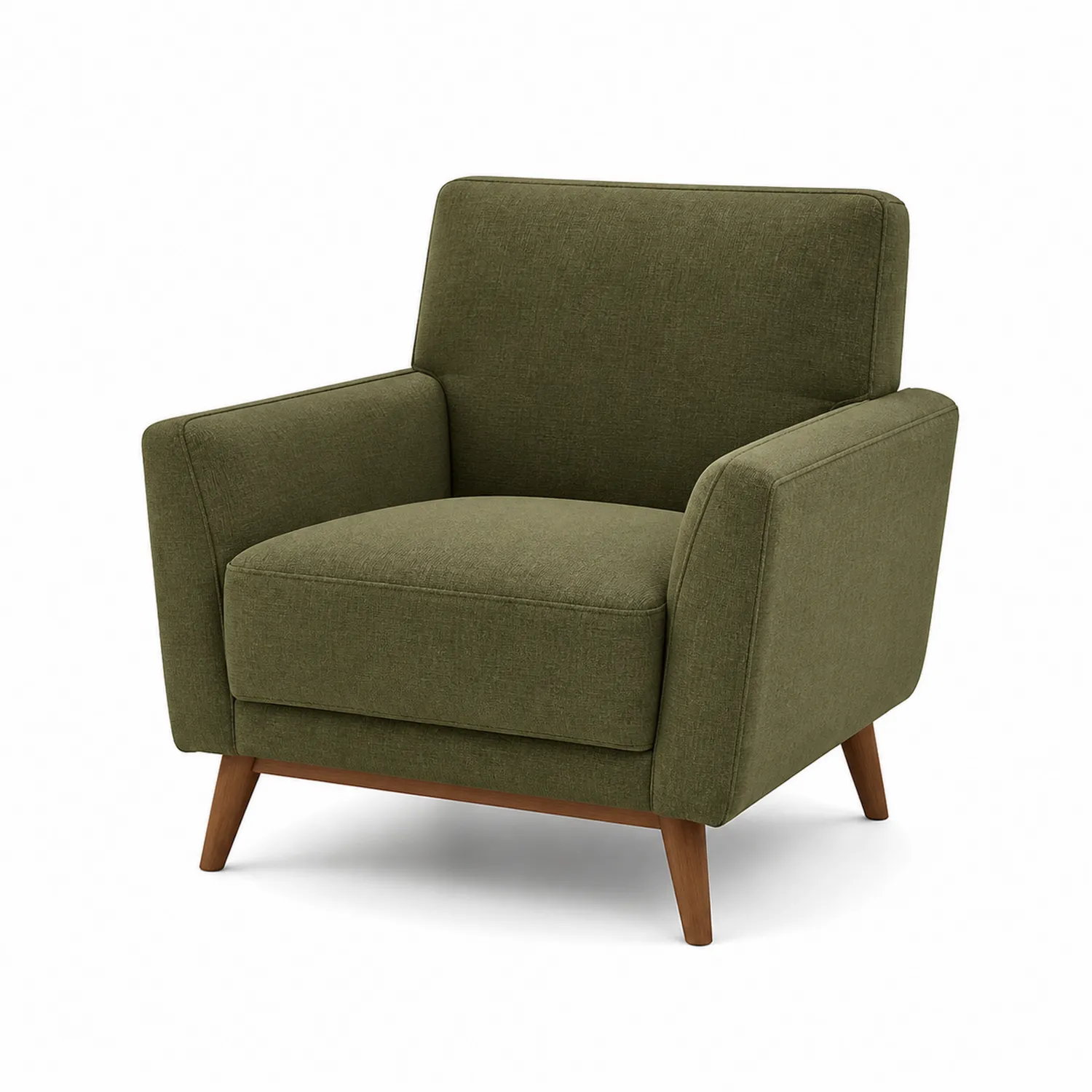 Poltrona in tessuto verde con struttura in legno