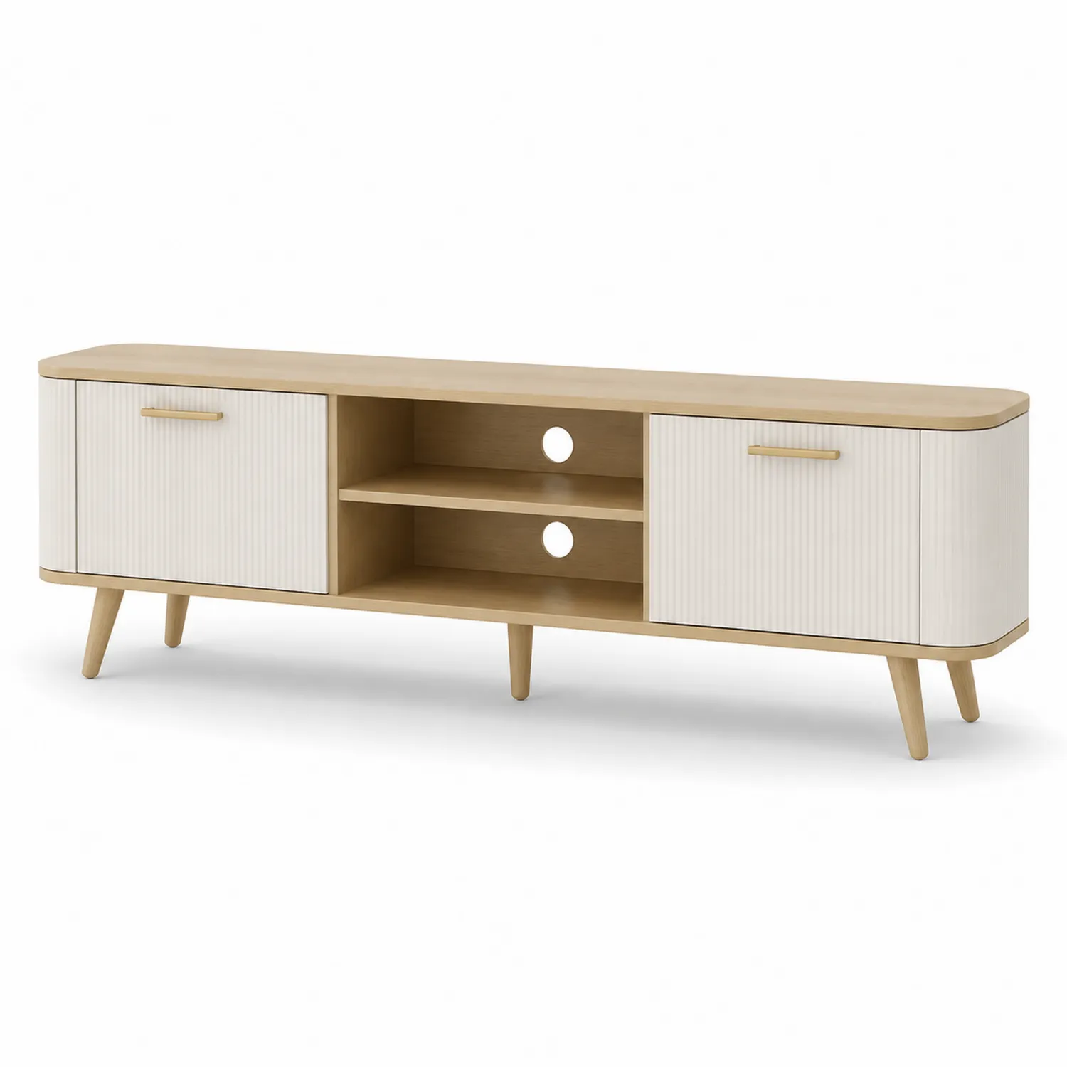 Mobile TV in legno con due ante e due ripiani 150x40x45cm Beige/Bianco