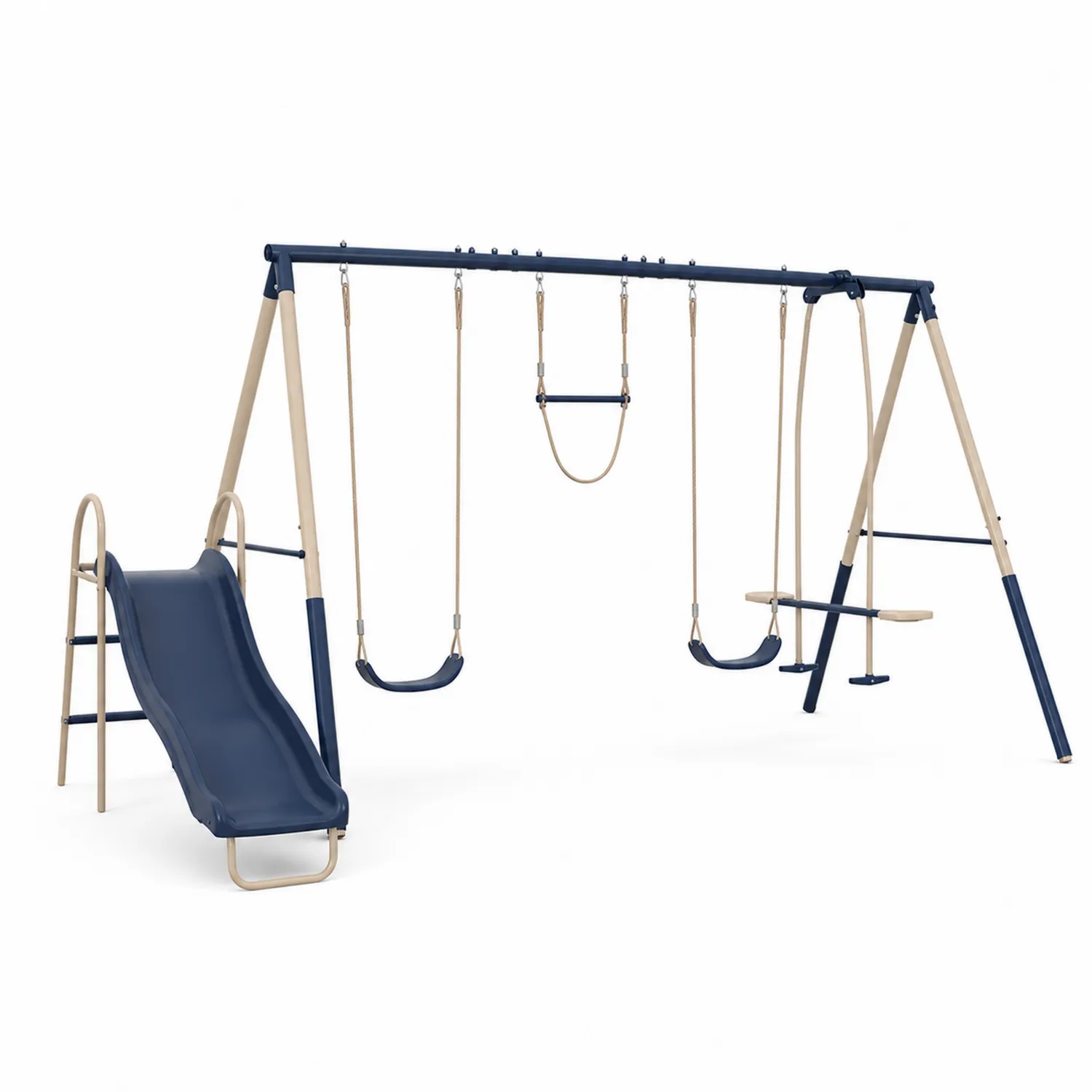 Set Altalena in Metallo con Scivolo Blu Beige per Bambini