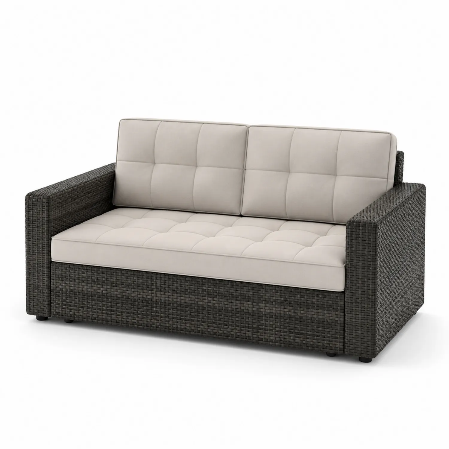 Divano in rattan sintetico con cuscini in poliestere Grigio/Crema