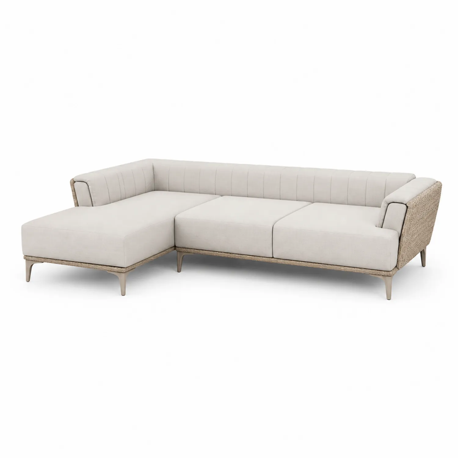 Divano angolare in tessuto e legno Beige