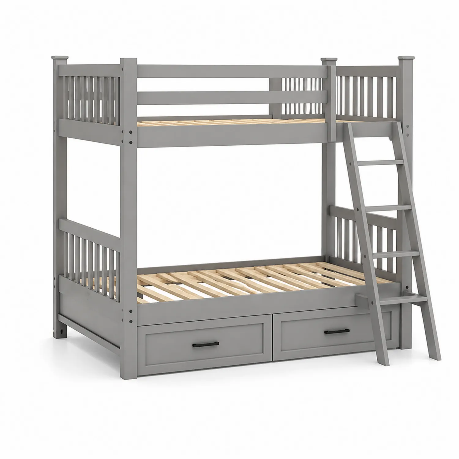 Letto a Castello in Legno di Pino Grigio con Cassetti