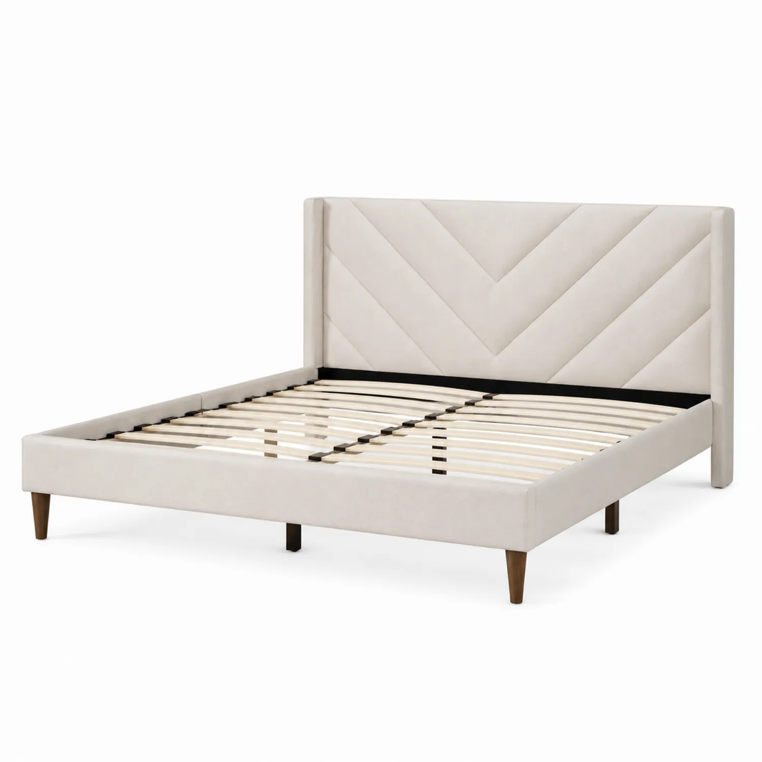 Letto Matrimoniale in Velluto con Gambe in Legno, 200x160 cm