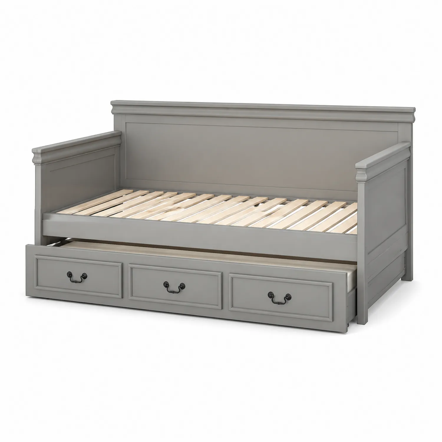 Letto Divano Grigio in Legno con Cassetti