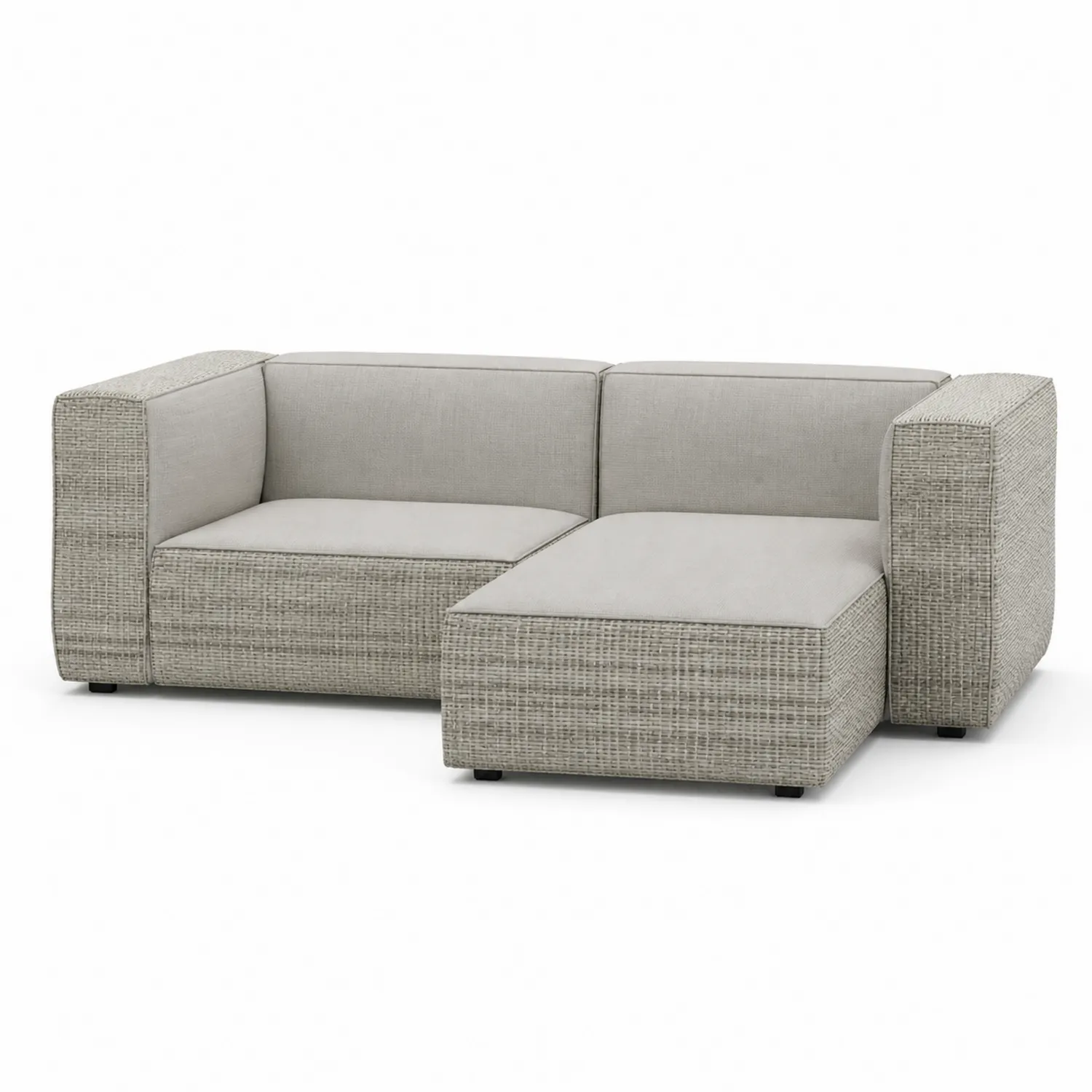 Divano modulare angolare in rattan sintetico e tessuto grigio chiaro