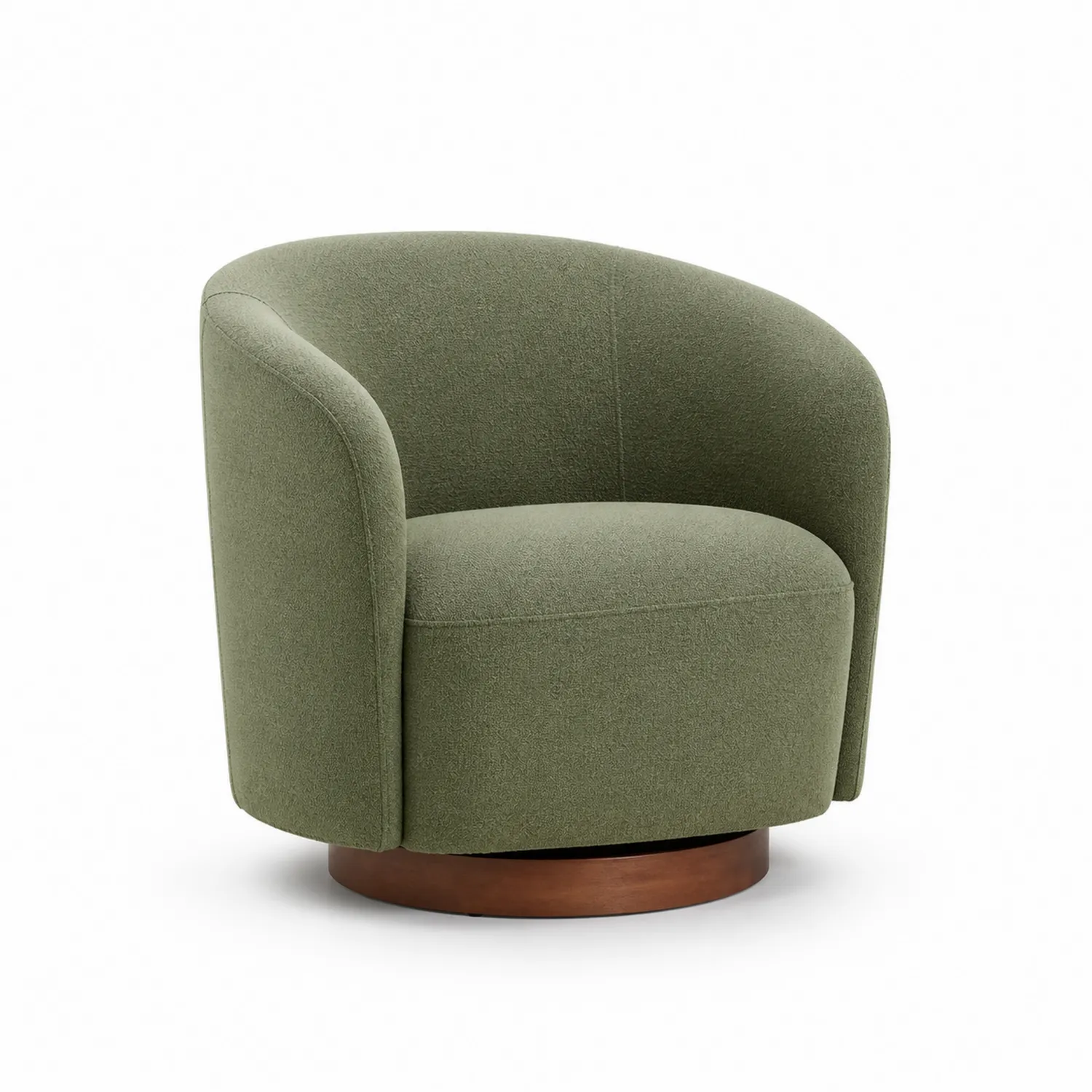 Poltrona girevole in tessuto poliestere verde con base in legno
