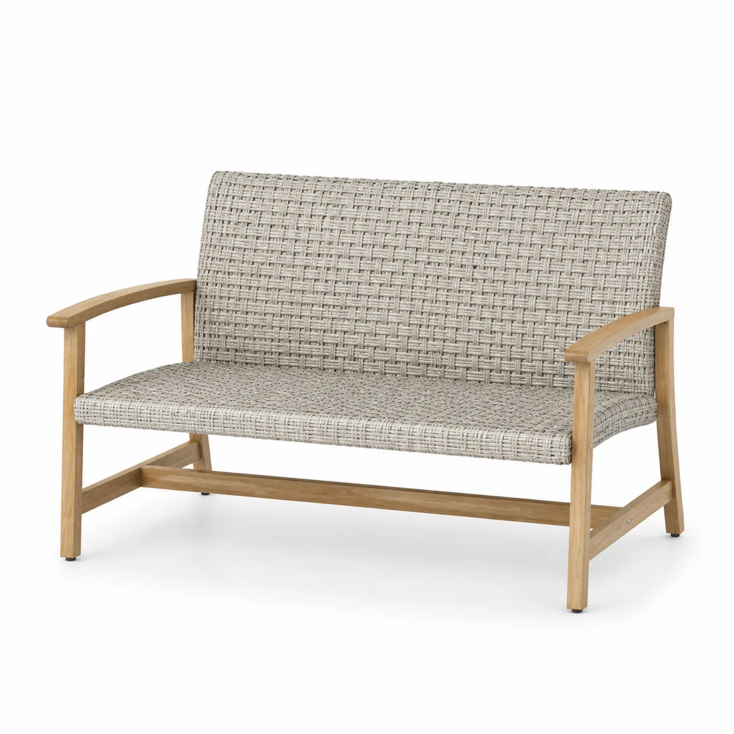 Panca da Giardino in Rattan Sintetico con Struttura in Legno di Teak