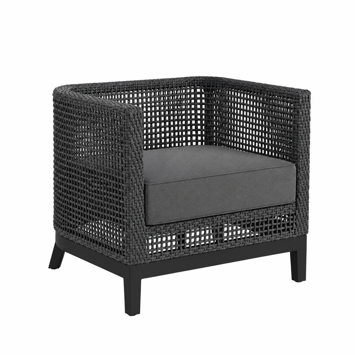 Poltrona in Rattan Sintetico Grigio Scuro con Base in Metallo