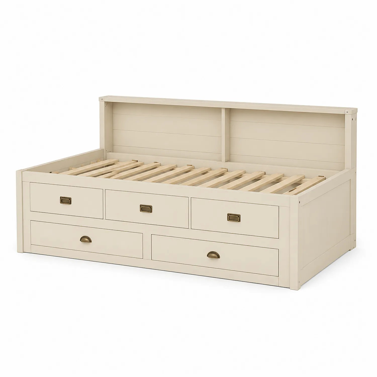 Letto Divano in Legno con Cassetti Beige