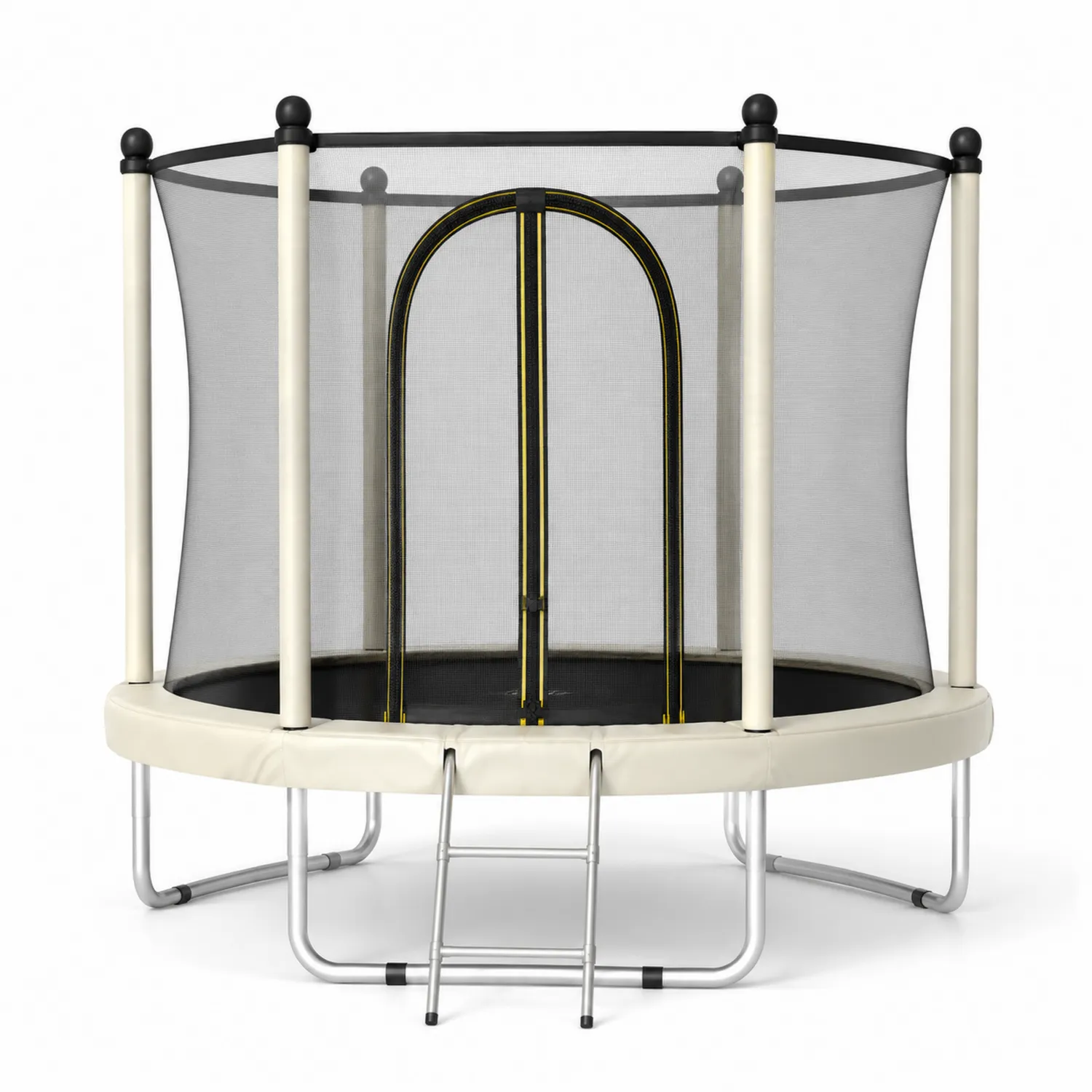 Trampolino con Rete di Sicurezza in Acciaio Zincato Bianco e Nero