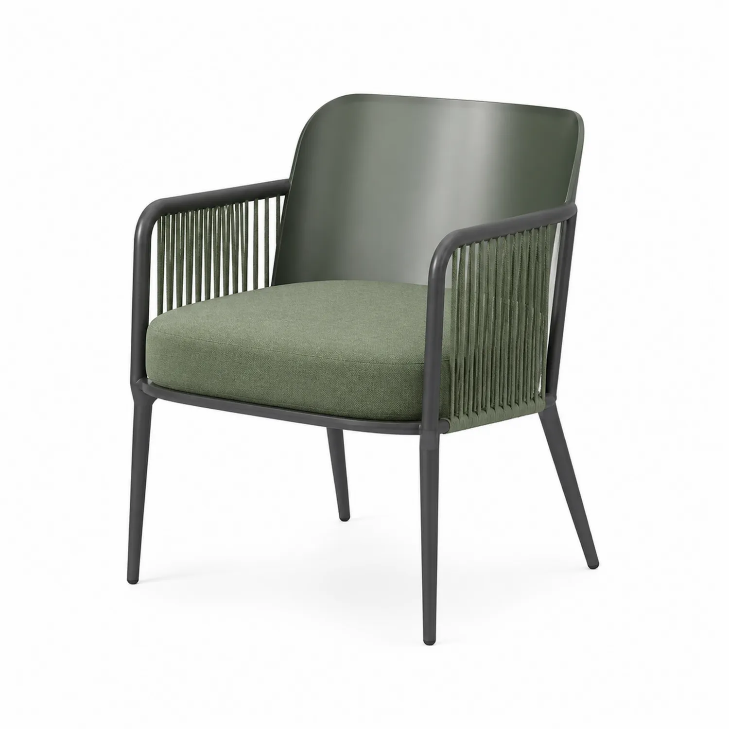 Sedia in Metallo con Schienale in Plastica e Seduta in Tessuto Verde