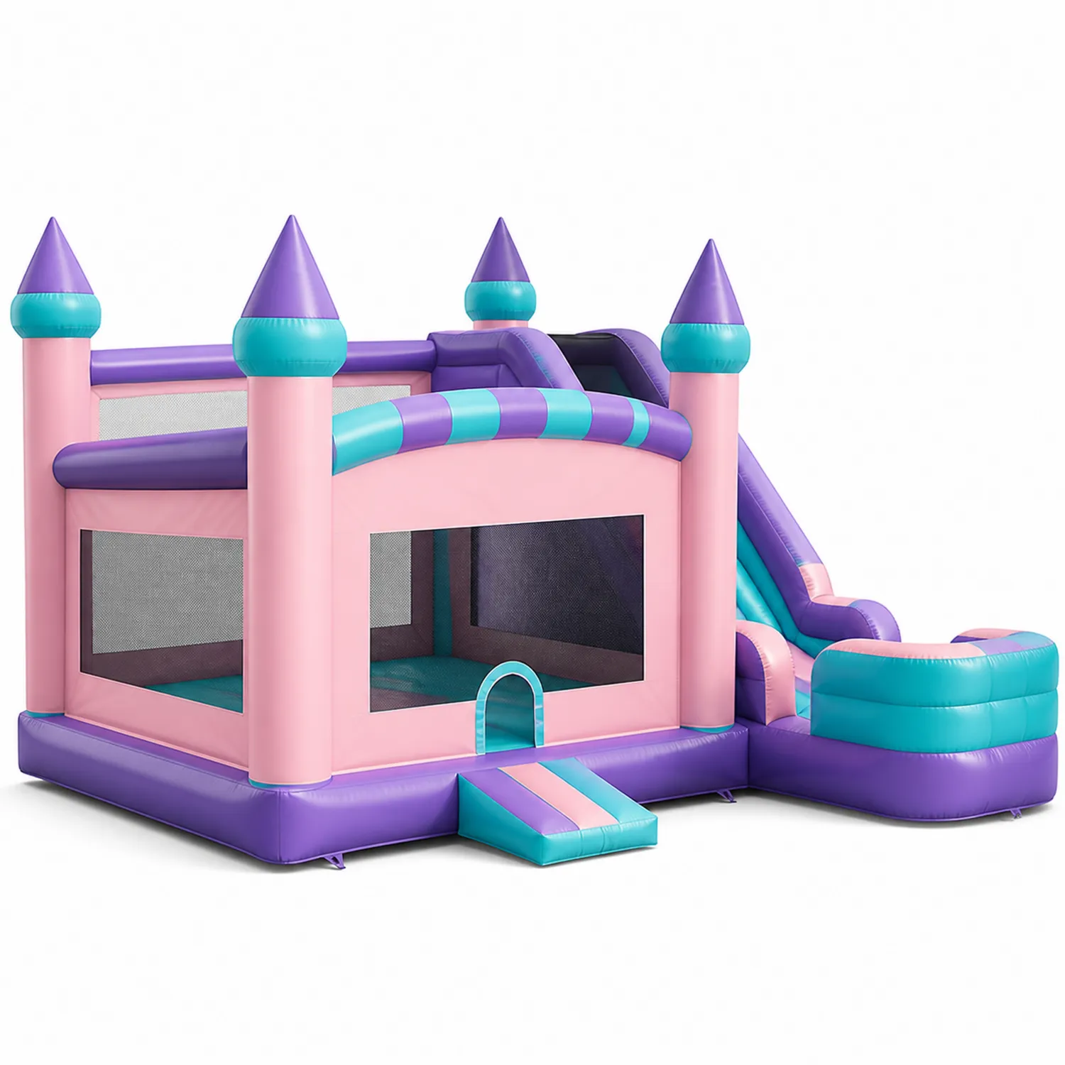Castello Gonfiabile in PVC con Scivolo per Bambini 350x300x210 cm Rosa e Viola