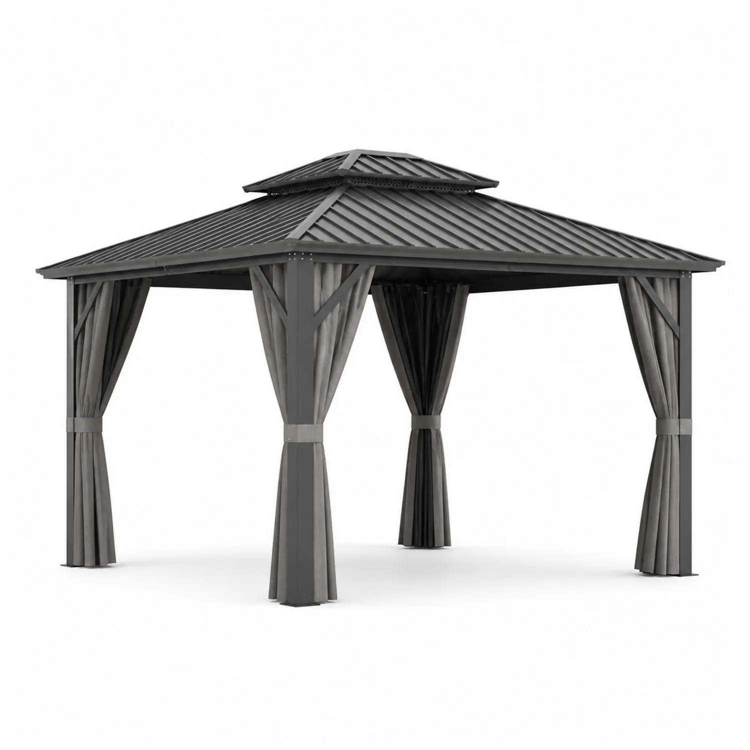 Gazebo in Alluminio con Tende in Poliestere Grigie 300x400 cm