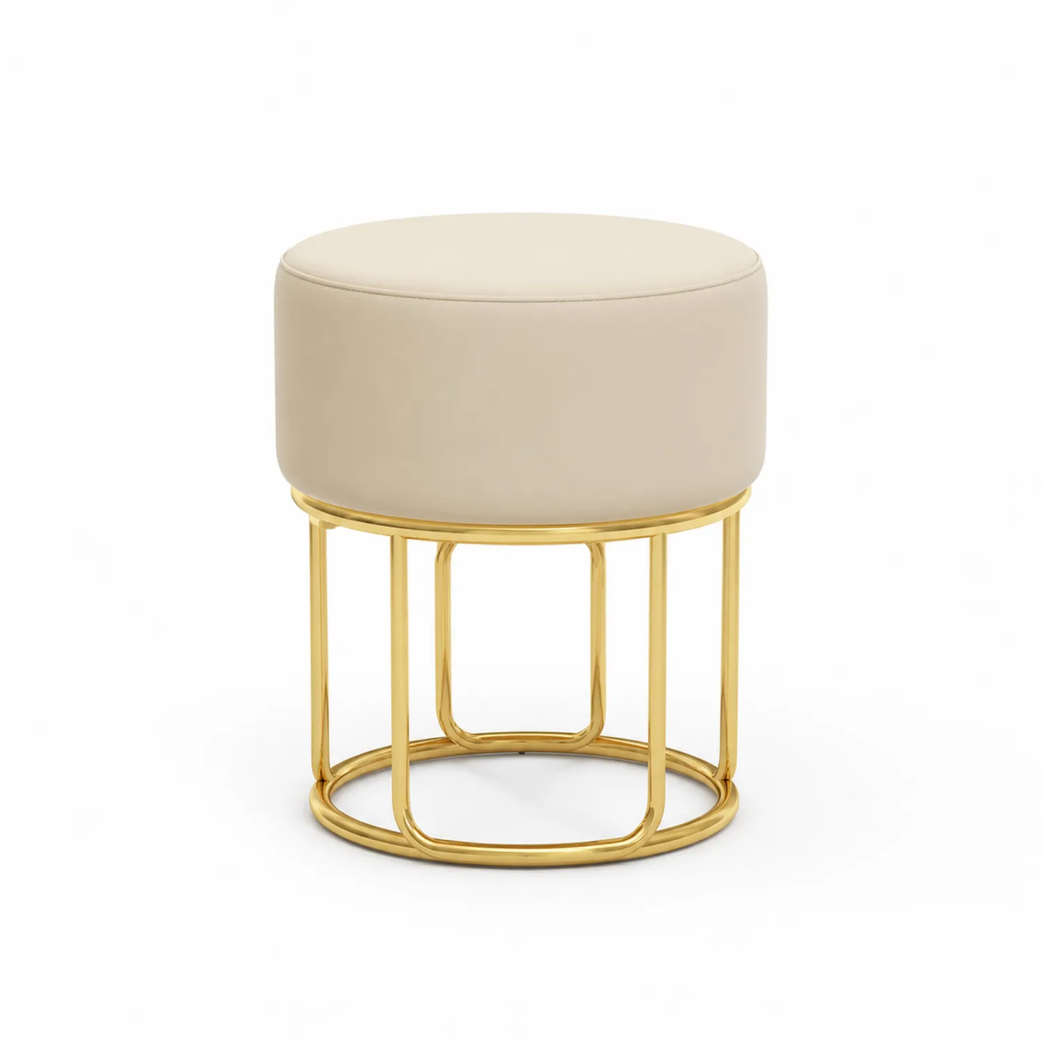 Sgabello in Similpelle Beige con Base in Metallo Dorato