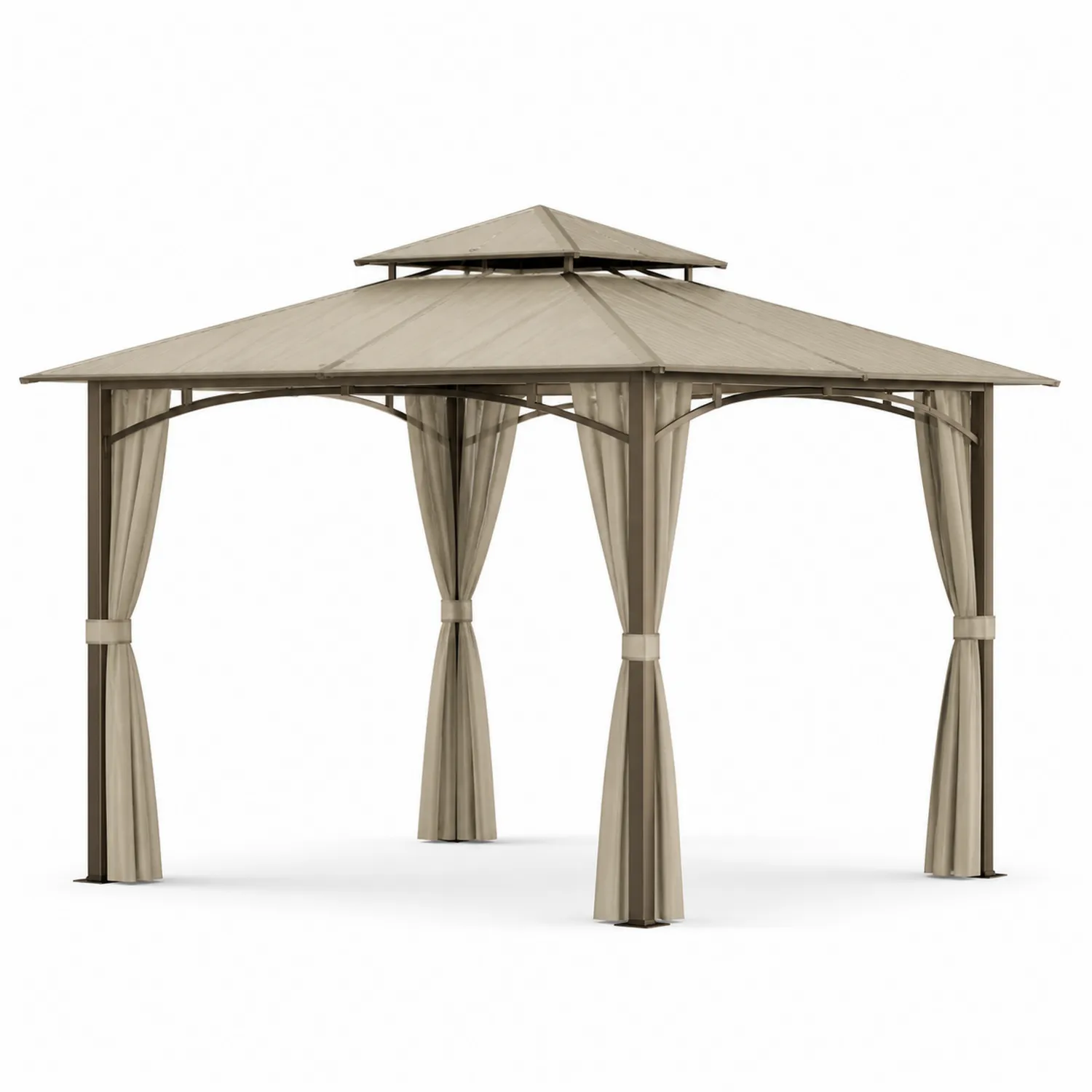 Gazebo da Giardino in Acciaio con Tende in Poliestere Beige