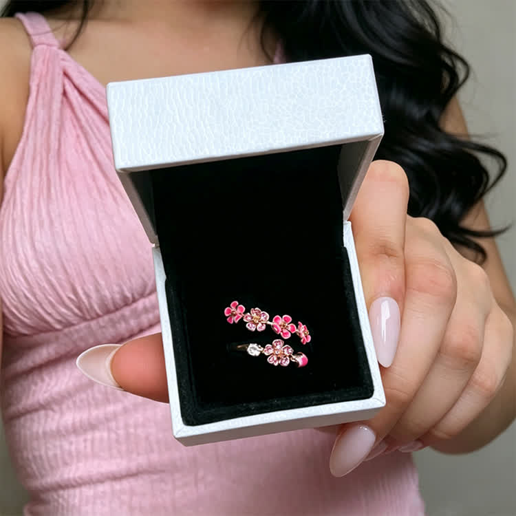 Romantic Bud Peach Blossom White Copper Ring - image 8