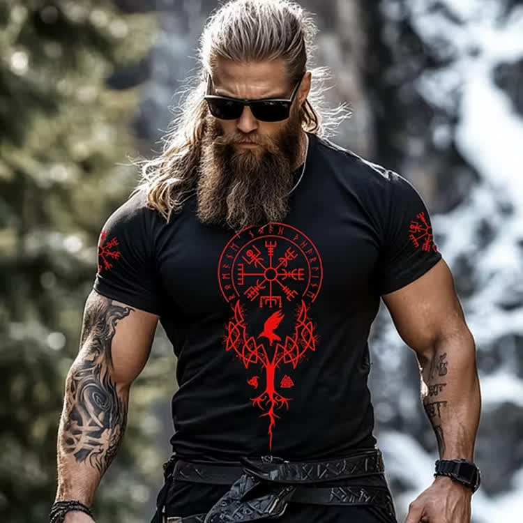 Vintage Viking Tribal Celtic Print Round-neck T-shirt - Black - 8XL - image 3