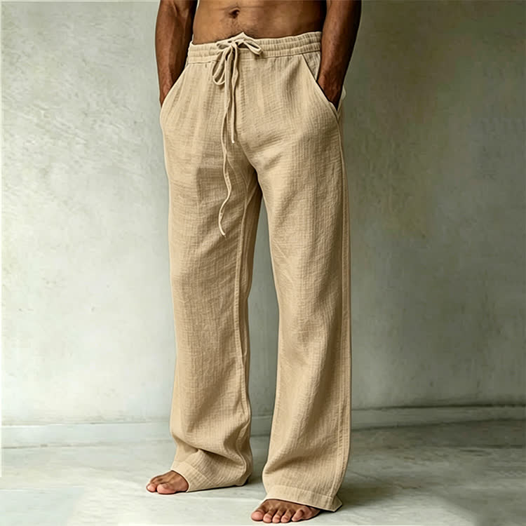 Cozy Solid Drawstring Tie Pocket Straight Leg Trousers - Khaki - 4XL - image 3