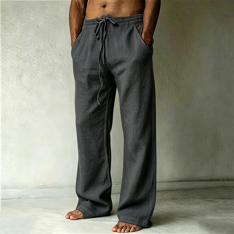 Cozy Solid Drawstring Tie Pocket Straight Leg Trousers - Dark Grey - 4XL - image 8