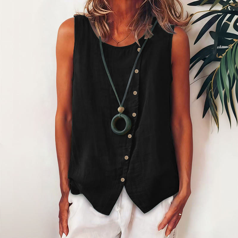 Women's Casual Round Neck Button-up Tank - Black - 2XL - image 3
