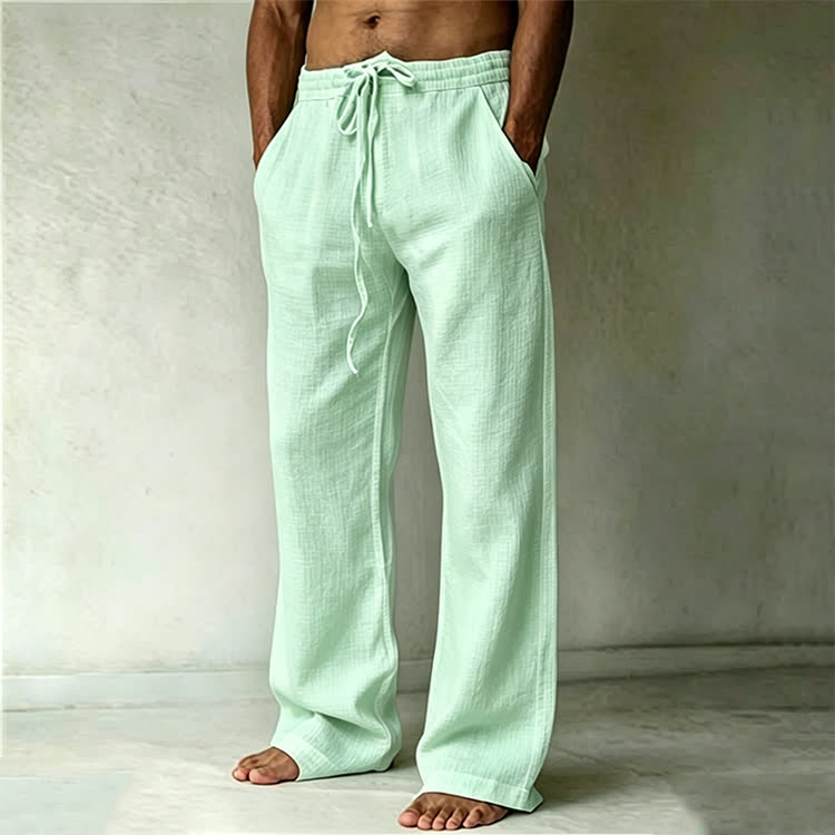 Cozy Solid Drawstring Tie Pocket Straight Leg Trousers - Mint - 4XL - image 10