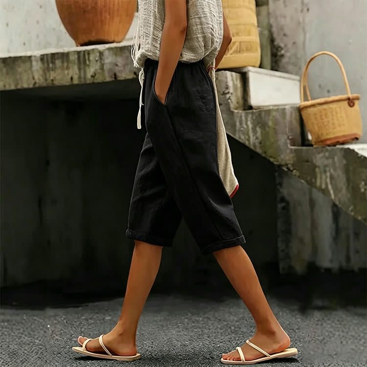 Elegant Solid Casual Pocket Mid Short Pants  - Black - US 20 (5XL) - image 8