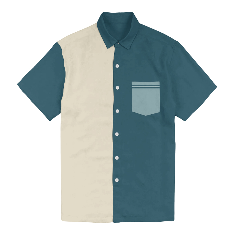 100% Cotton Men's Simple Beige Green Patchwork Print Short Sleeve Shirt - Green - 6XL - image 1