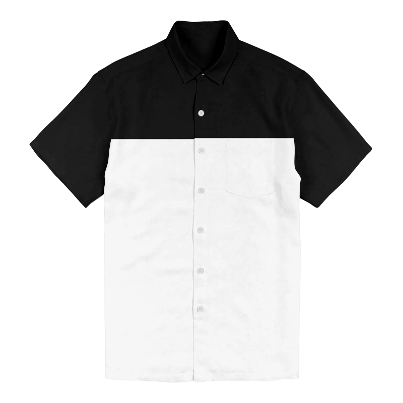 100% Cotton Simple Design Black And White Splicing Print Short Sleeve Shirt - Black - 6XL - image 1