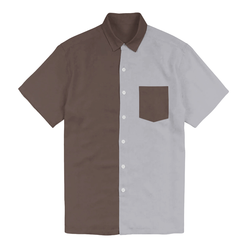 100% Cotton Simple Design Gray Brown Splicing Print Short Sleeve Shirt - Grey - 6XL - image 1