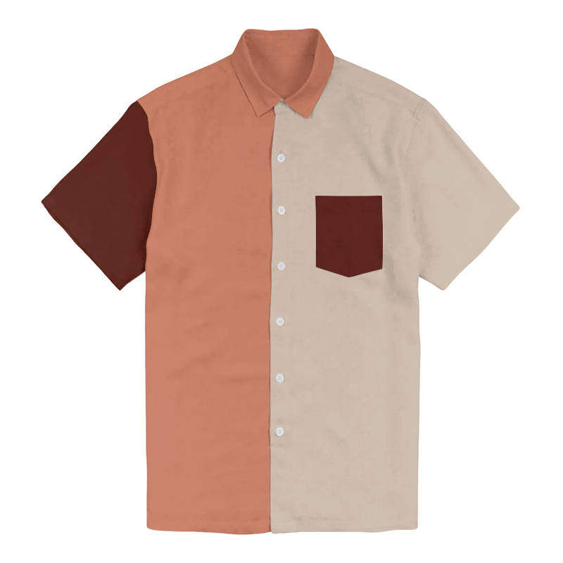 100% Cotton Three-color Splicing Print Short Sleeve Shirt - Khaki - 6XL - image 1
