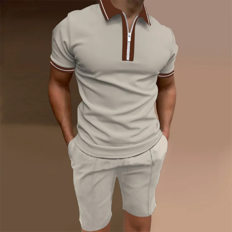 Fashion Short Sleeve Polo Shirt And Shorts Polo Set - Apricot - 5XL - image 1