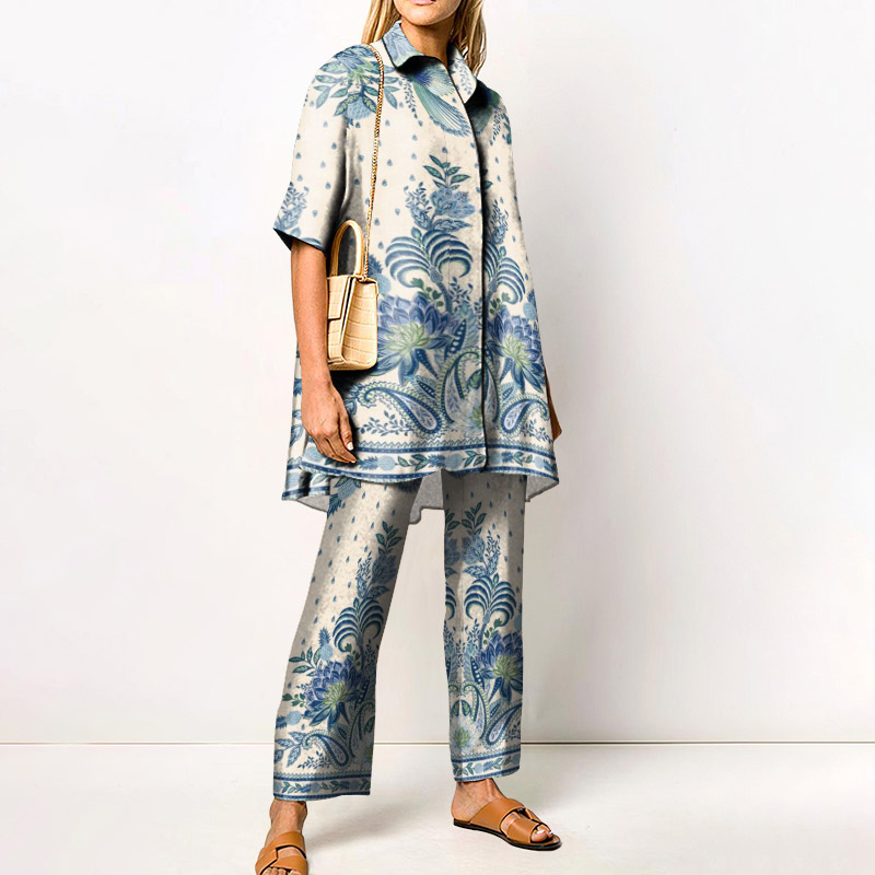 Vacation Totem Floral Print Shirt Set - Blue - 4XL - image 1