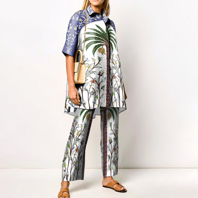 Vacation Coconut Flower Print Shirt Set - Navy Blue - 4XL - image 1