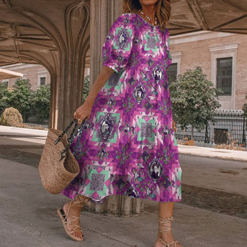 Purple Abstract Geometric Print Casual Vacation Loose Dress - Purple - 5XL - image 1