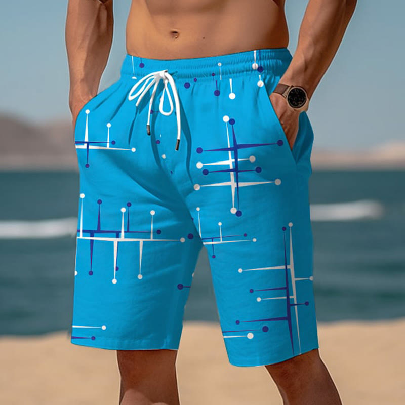 Men's Fashionable Geometric Print Resort Casual Shorts - Blue - 5XL - image 1